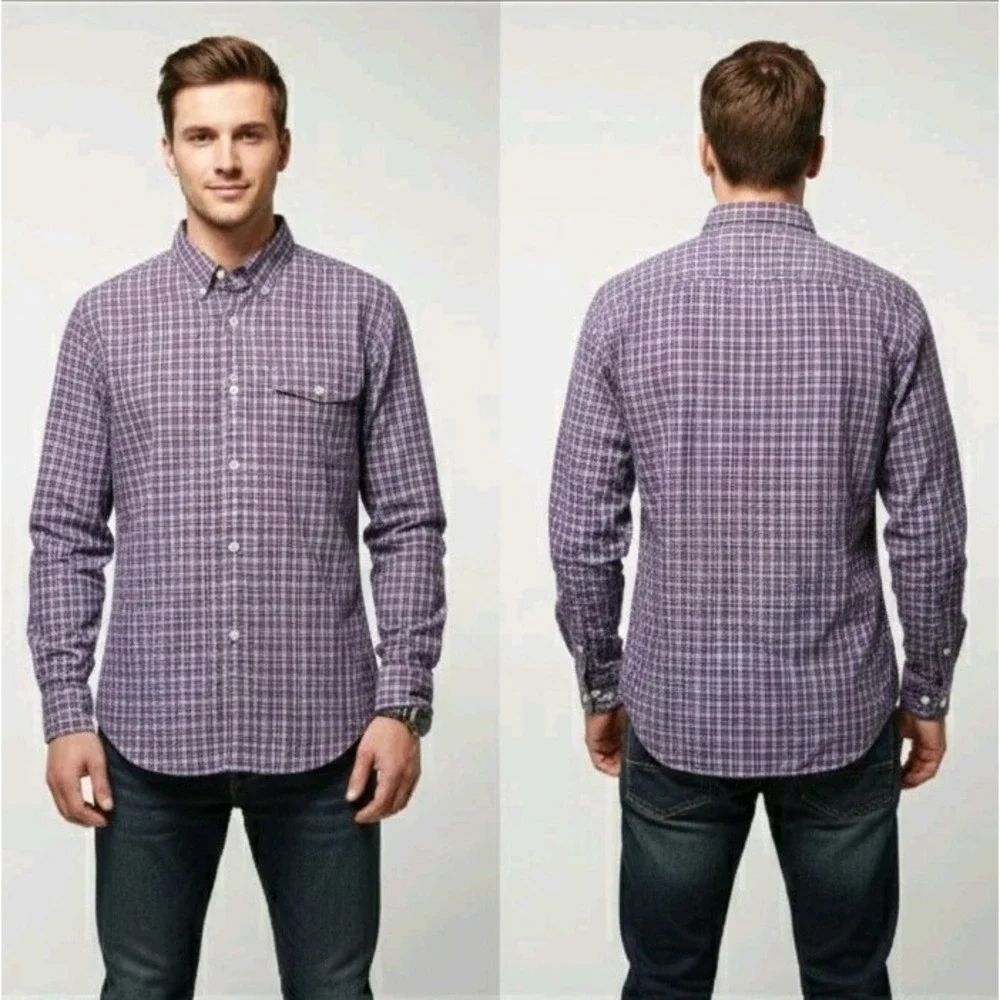 Banana Republic Mens Large L Button Down Shirt Soft Wash Plaid Long Sleeve Blue